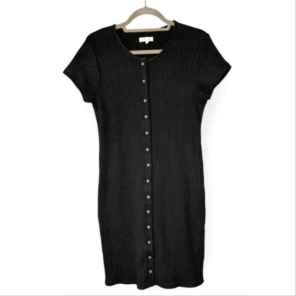 Madewell Button-Front Ribbed Mini Dress Stretch Black Medium - Picture 1 of 8